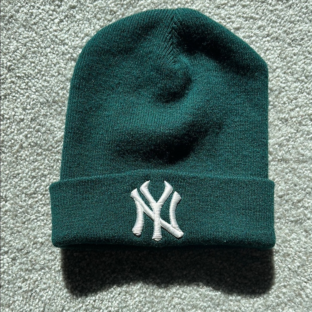 Green Knit Beanie with White New York Yankees Logo NY Yankees